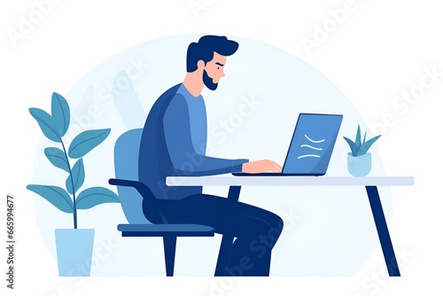 Person Working on Laptop in Home Vector Illustration, Illustrates the Modern Working in laptop Lifestyle, by Generative AI. © Babu