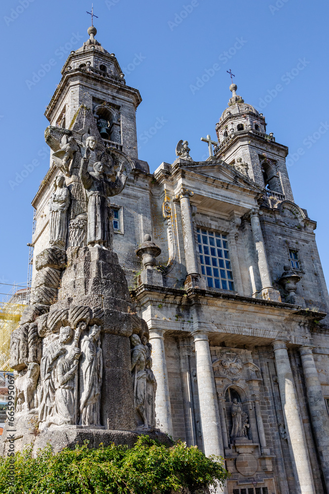 Majestic Antique Catholic Church with Sky-High Crosses Majestic Antique Catholic Church with Sky-High Crosses