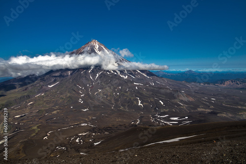 view of the peaks of the Koryak volcano