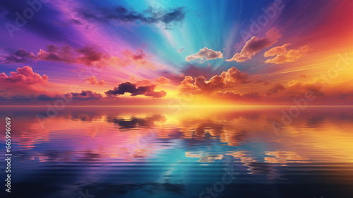 A synthwave colorful sun over the sea background photo