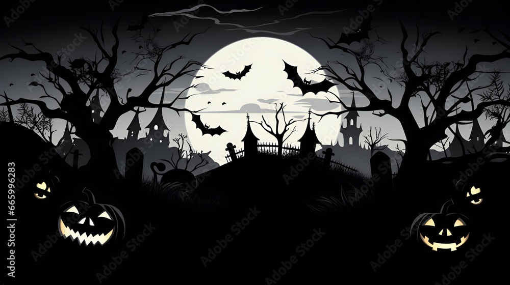 Halloween Artistry, Black and White Halloween Vector Illustration, Adds a Spooky Vibe to Your Designs, by Generative AI.