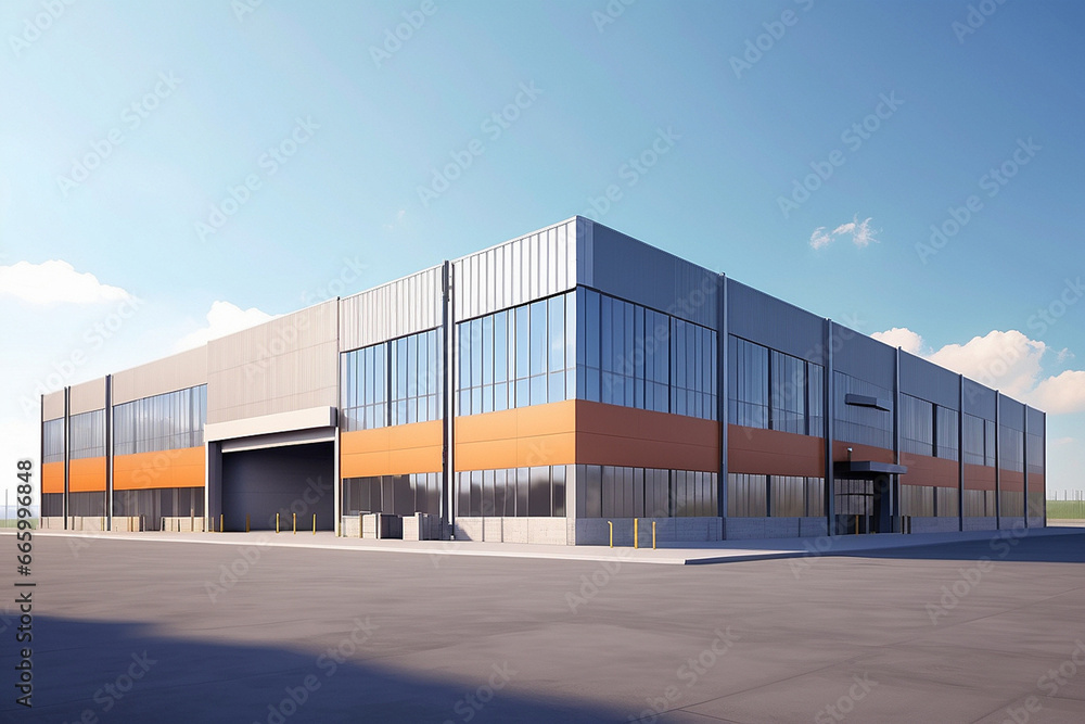 Obraz premium Modern logistics warehouse building structure. AI technology generated image ai generative
