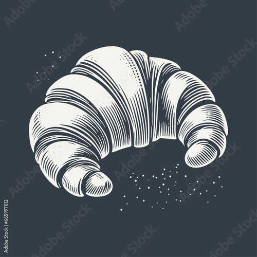 Croissant. Vintage woodcut engraving style hand drawn vector illustration on dark background.