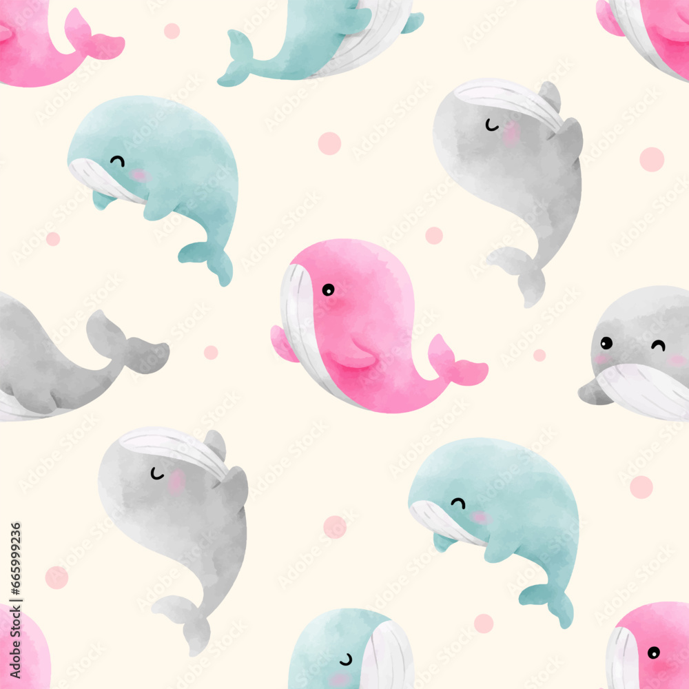 Draw seamless whale on pastel For Clothing kids