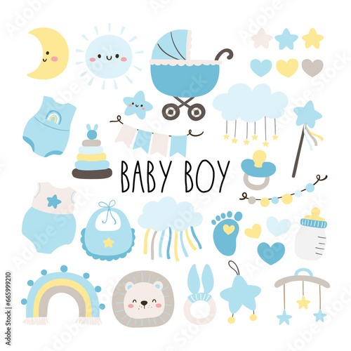 Draw collection baby boy element For baby shower Nursery Birthday
