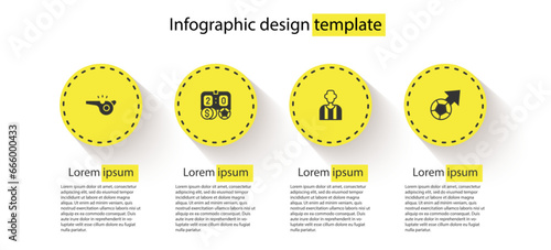 Set Whistle, Football betting money, or soccer referee and Soccer football. Business infographic template. Vector