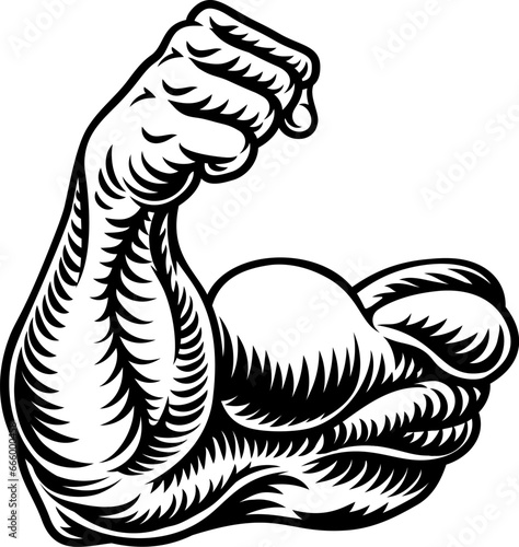 A strong muscular arm flexing its bicep muscle cartoon icon design illustration