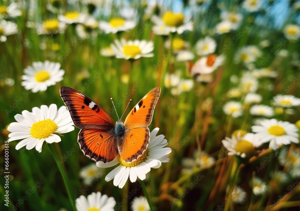 Butterfly Among Daisies: A Splash of Orange and Black Butterfly Among Daisies: A Splash of Orange and Black