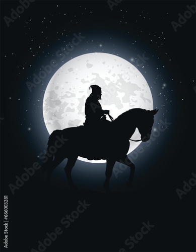 chhatrapati shivaji maharaj illustration moonlight with horse,