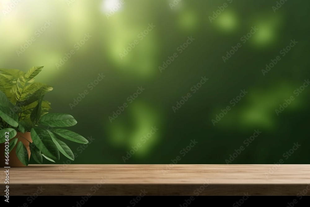 Wood table green wall background with sunlight window create leaf shadow on wall with blur indoor green plant foreground,panoramic banner mockup for display of product,eco friendly interior concept Wood table green wall background with sunlight window create leaf shadow on wall with blur indoor green plant foreground,panoramic banner mockup for display of product,eco friendly interior concept
