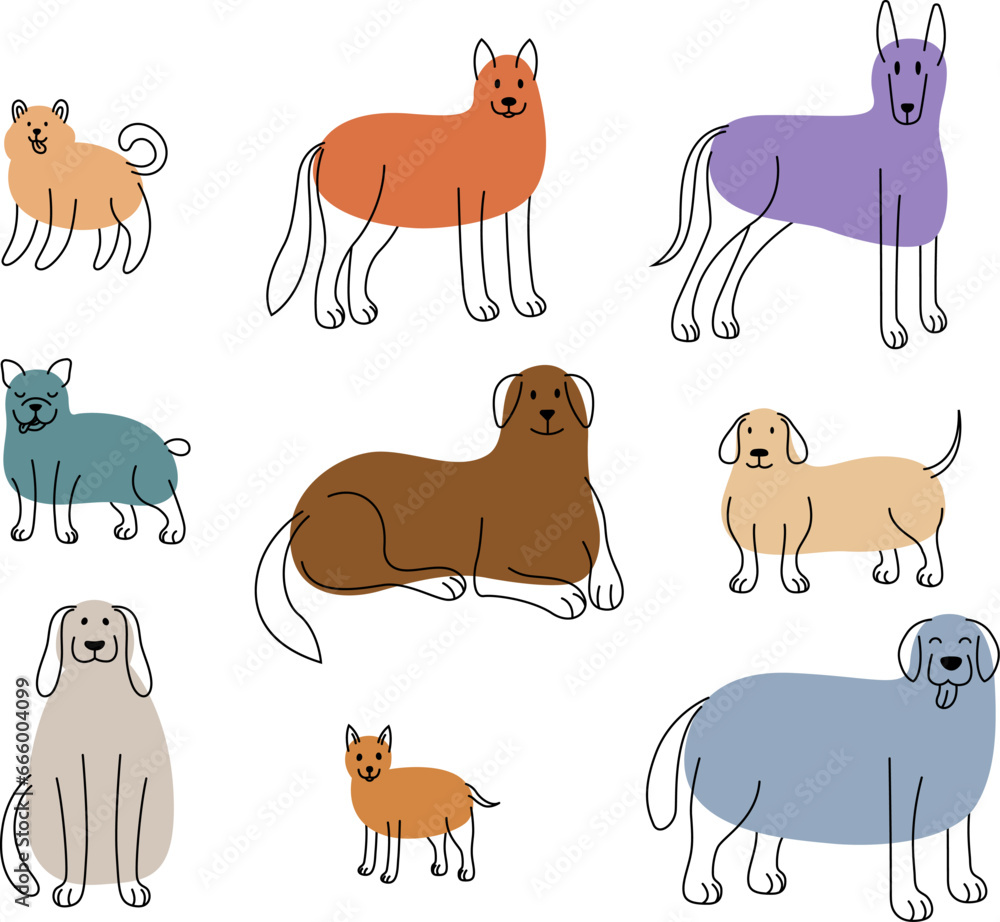 Cute cartoon dogs collection. Hand drawn illustration in doodle style set. Cute cartoon dogs collection. Hand drawn illustration in doodle style set.