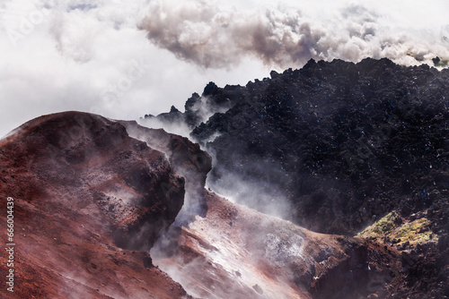 Avachinsky volcano, Kamchatka peninsula, Russia. An active volcano, located north of the city of Petropavlovsk-Kamchatsky, in the interfluve of the Avacha and Nalychev rivers. photo