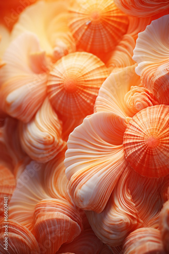 Vertical abstract background with macro texture of shells in warm colores