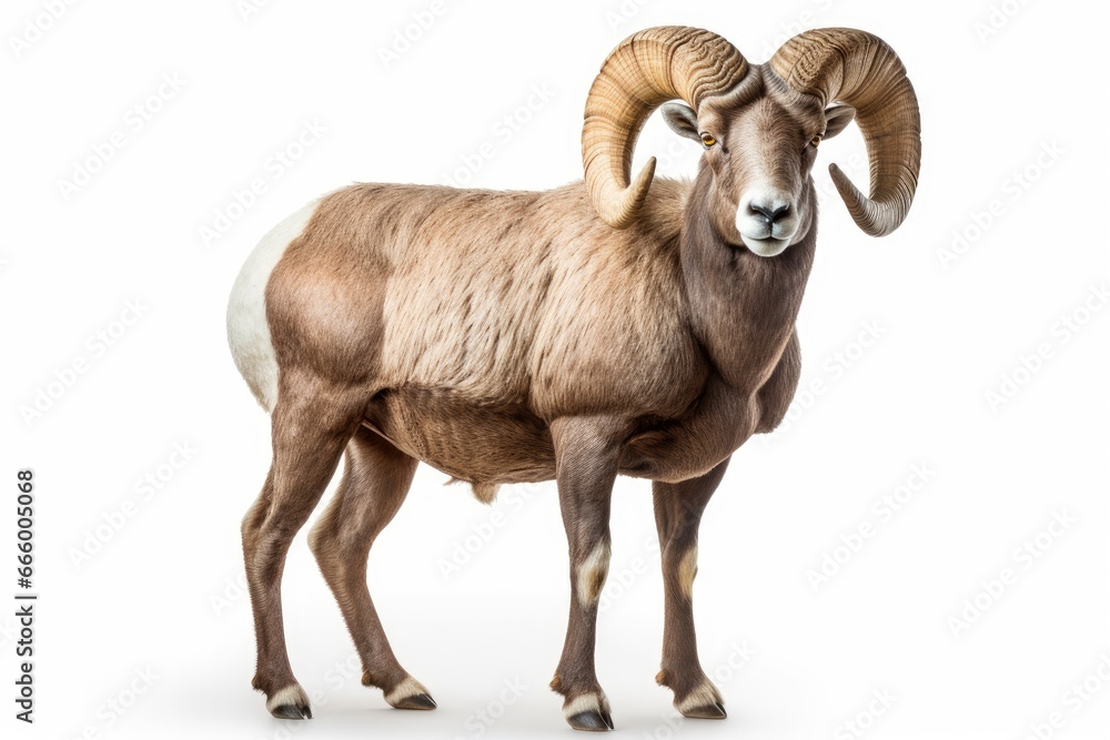 A majestic Bighorn Sheep posing against a clean, pristine backdrop created with Generative AI technology