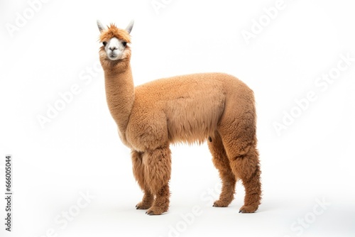 A cute alpaca posing against a blank canvas created with Generative AI technology © Karlaage