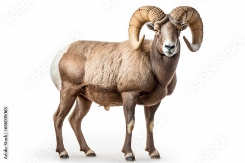A majestic Bighorn Sheep posing against a clean, pristine backdrop created with Generative AI technology