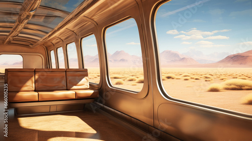 Train Futuristic Interior with Landscape outside the Window. © Chrixxi