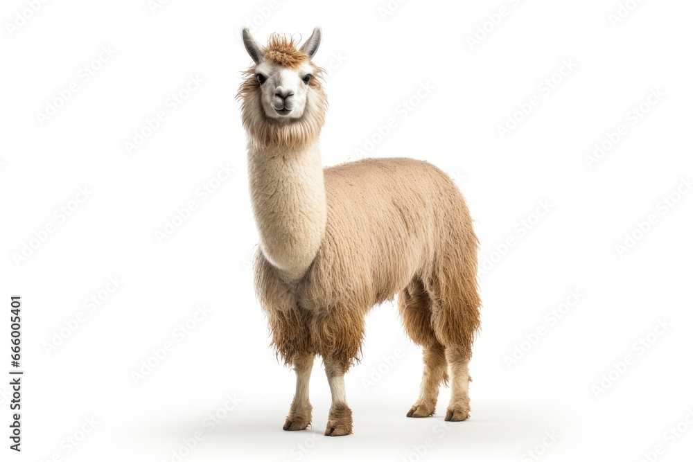 Fototapeta premium A cute alpaca posing against a blank canvas created with Generative AI technology