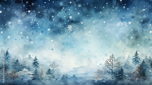Watercolor Christmas theme background Christmas tree with snowflakes © RedSSS