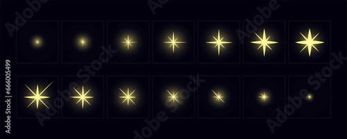 Shine light FX animation frame. Shine effect sprite sheet for video games, cartoon, advertising video and motion design. Hand drawn vector animation.