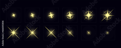 Shine light FX animation frame. Shine effect sprite sheet for video games, cartoon, advertising video and motion design. Hand drawn vector animation.