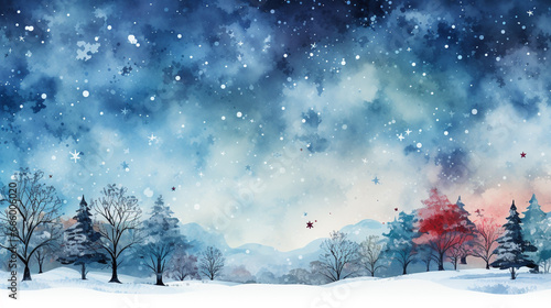 Watercolor Christmas theme background Christmas tree with snowflakes © RedSSS