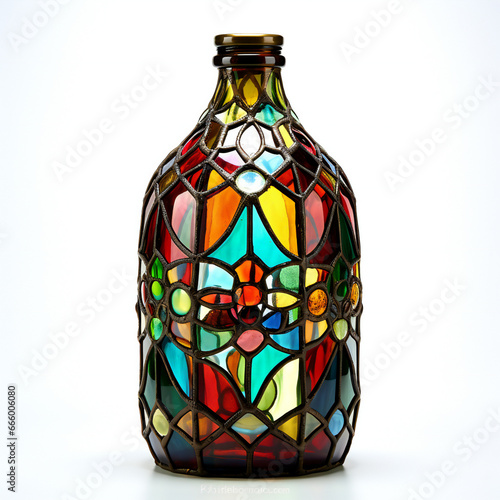 Colorful stained glass bottle isolated on white background
