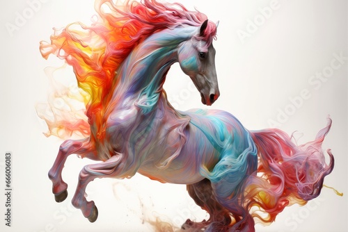 Watercolor horse painting, abstract drawing of a running paint splashed horse