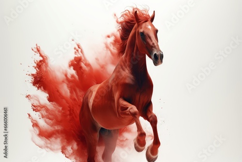 Watercolor horse painting, abstract drawing of a running paint splashed horse photo