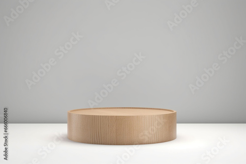 wooden podium and white background, product presentation © alisaaa