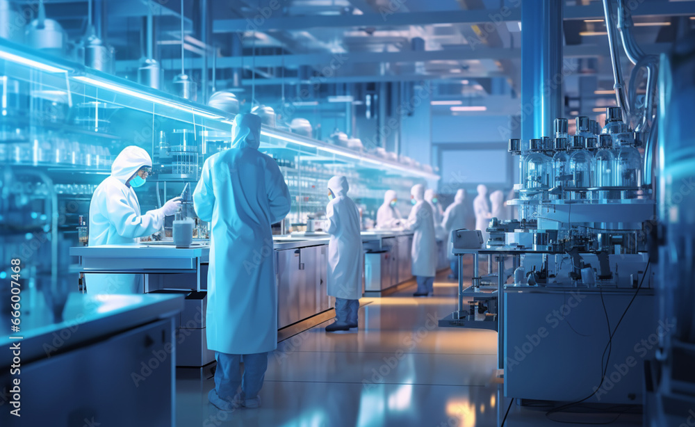 Technicians work together on pharmaceutical and medical research. Technicians work together on pharmaceutical and medical research.