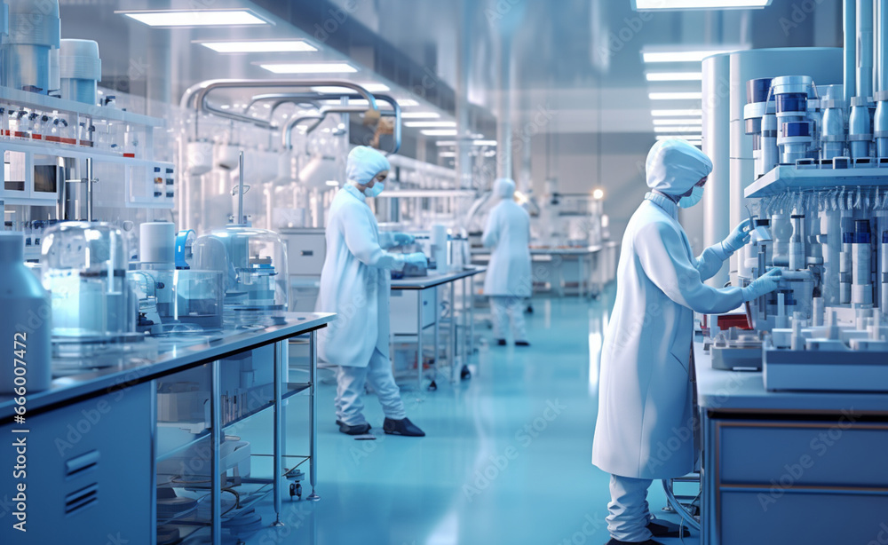 Technicians work together on pharmaceutical and medical research. Technicians work together on pharmaceutical and medical research.