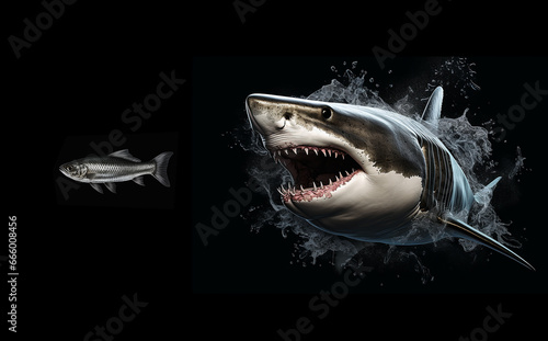 Tiburón blanco persiguiendo a pez pequeño photo