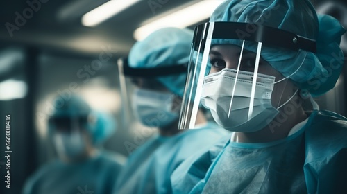 Portrait of doctor and nurse in operating room at hospital. Medical hero concept