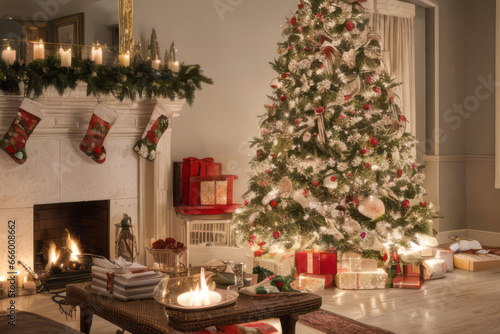 christmas tree with candles and gifts