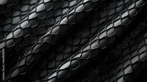 The intricate mesh of monochrome leather creates an abstract pattern that exudes a sense of edgy sophistication