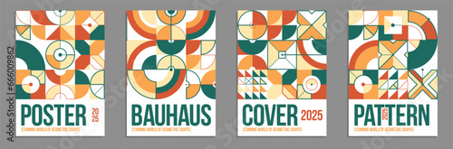 Abstract geometric posters and covers set, vector background pattern magazine or catalog templates, technic style geometric shapes composition.