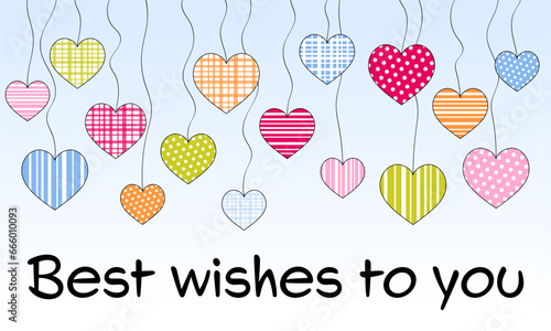 Best wishes to you - Schriftzug in englischer Sprache - Beste Wünsche für dich. Grußkarte mit einem Himmel voller Herzen.