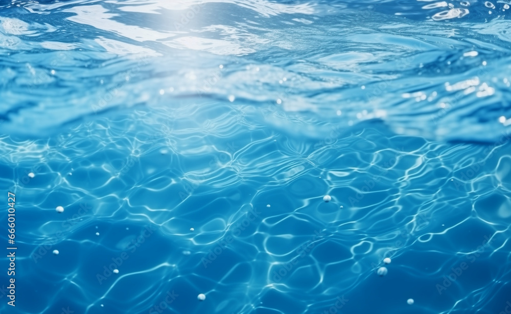 Water surface texture with bubbles and splashes that is defocused blurring transparent blue in color. Water surface texture with bubbles and splashes that is defocused blurring transparent blue in color.