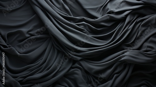 A stark contrast between light and dark is embodied in the sleek lines of this draped black fabric  evoking a sense of elegance and mystery in the world of fashion