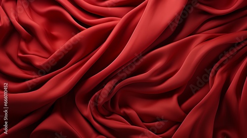 A crimson fabric cascading with intricate folds, embodying the essence of luxury and passion in the form of clothing