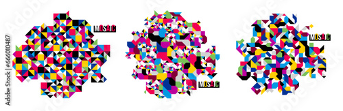 Abstract bright colorful mosaic vector backgrounds set, artistic design elements trendy modern style, texture beautiful digital art.