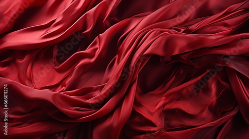 A luxurious maroon silk fabric cascades effortlessly over a peach-hued surface, evoking a sense of opulence and passion