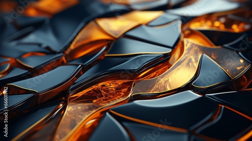 An alluring dance of fiery hues, where amber and gold meld in abstract shapes of glass, reflecting a wild and fluid energy