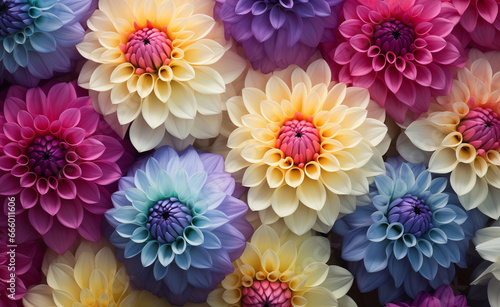 Abstract floral flower dahlia texture background banner, Closeup of colorful blooming dahlias © Curioso.Photography