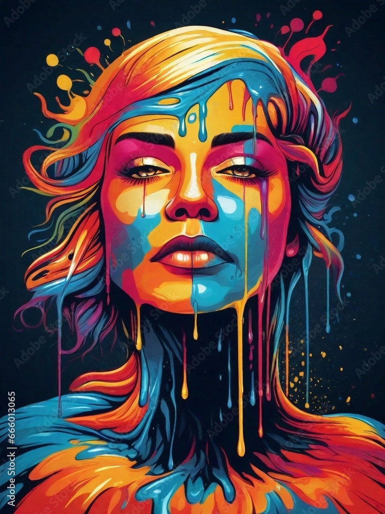 Woman, girl portrait , color splash art. Abstract background, print, t-shirt design.	