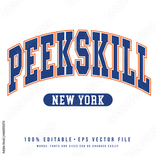 Peekskill text effect vector. Editable college t-shirt design printable text effect vector photo