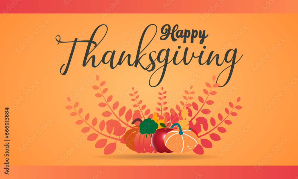 Fototapeta premium Thanksgiving Day Feast A Bountiful Harvest and Family Celebration with Turkey, Pumpkin Pie, and Grateful Hearts banner. Vector template for background, banner, card, poster design.