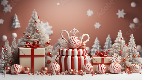 Christmas theme background Christmas theme elements with snowflakes 3D watercolor style