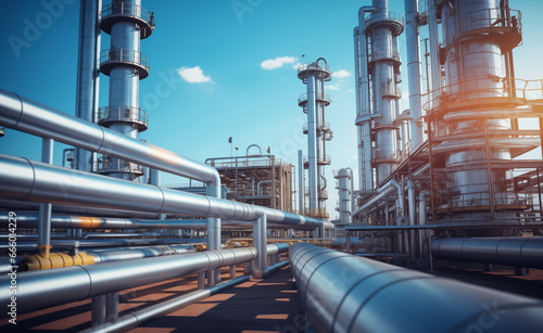 Close up Industrial view at oil refinery plant pipe line.